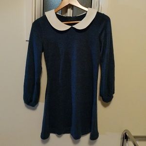 1960s Mod Teal Peter Pan Collar Mini Sweaterdress